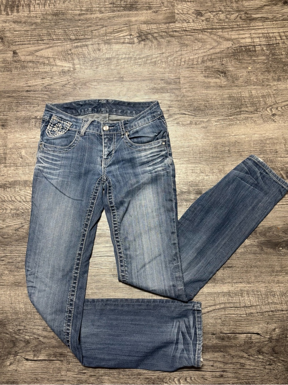 Seven7 Women's Dark Blue Boot Cut Jeans with Embellished Pocket